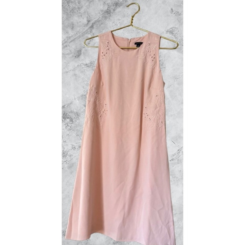 Ann Taylor Pink Eyelet Floral Embroidered Sleeveless Shift Dress Womens 4 Blush